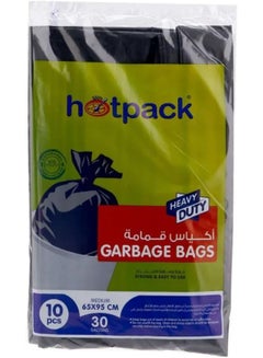 Hotpack 10-Piece Heavy Duty Garbage Bags Large 55 Gallon Black 80x110cm  - Image 2