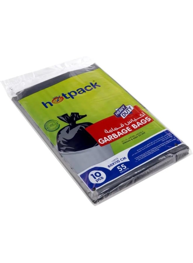 هوت باك مجموعة أكياس قمامة عالية التحمل مقاس لارج سعة 55 جالوناً من 10 قطع أسود 80x110سم - Image 3