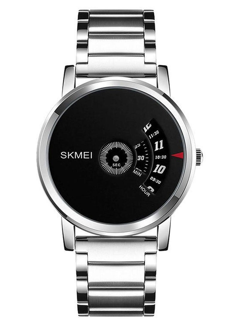 سكمي ساعة يد بعقارب وسوار من الستانلس ستيل مقاومة للماء طراز 1260 - 39 مم - فضي للرجال - Image 1