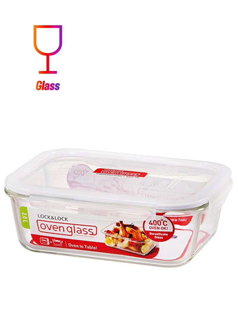 لوك اند لوك حافظة طعام مستطيلة الشكل من زجاج البورسليكات للاستخدام في الفرن شفاف 3لترات - Image 1