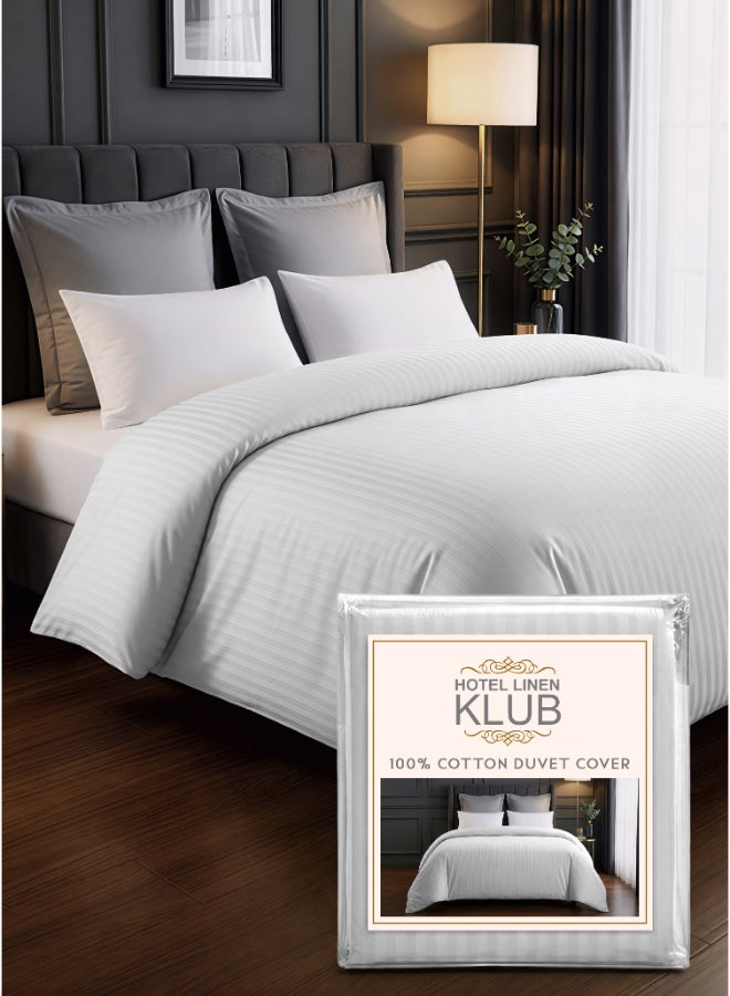 هوتيل لينين كلوب غطاء لحاف مخطط مقاس كينج قطن أبيض - Image 1