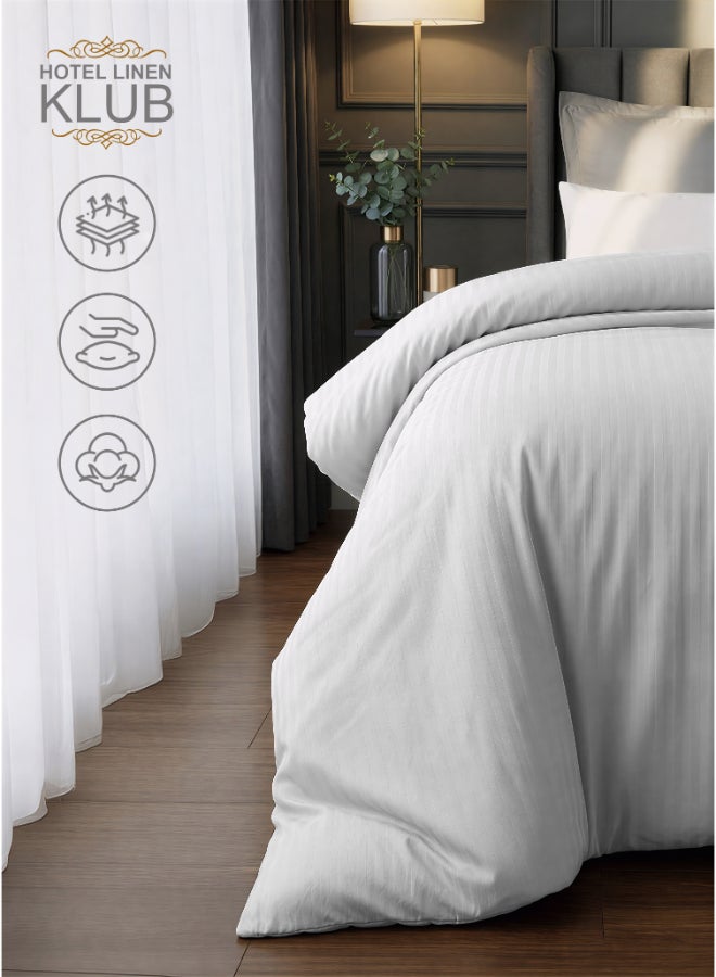 هوتيل لينين كلوب غطاء لحاف مخطط مقاس كينج قطن أبيض - Image 4