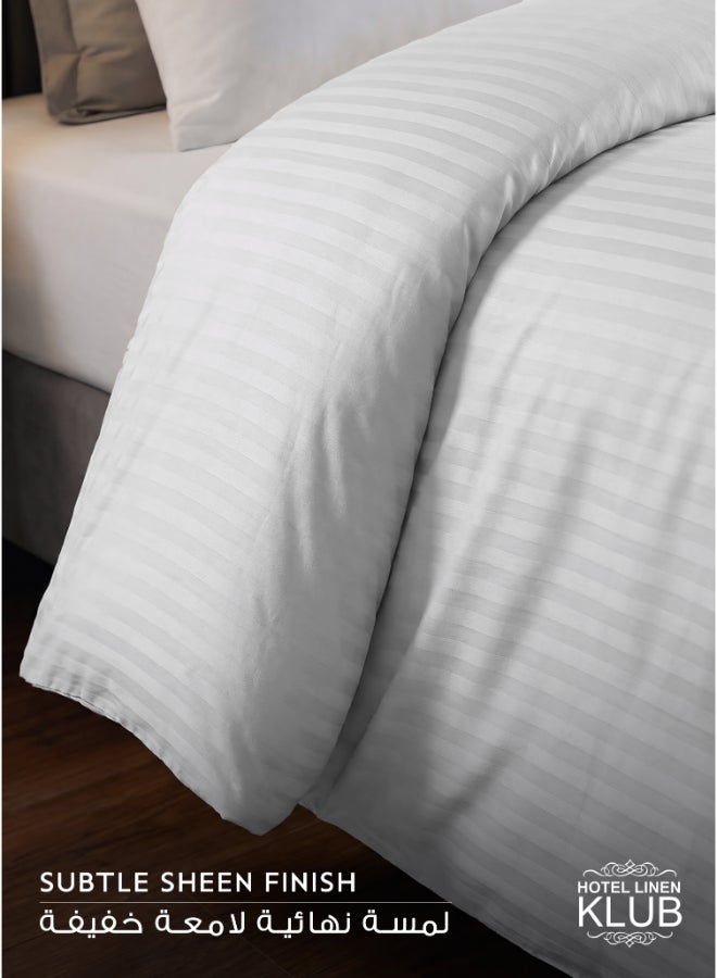 هوتيل لينين كلوب غطاء لحاف مخطط مقاس كينج قطن أبيض - Image 3