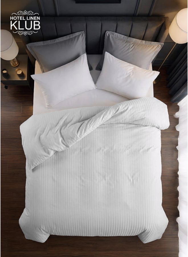 هوتيل لينين كلوب غطاء لحاف مخطط مقاس كينج قطن أبيض - Image 5