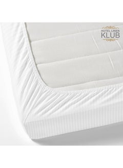 Hotel Linen Klub 1-Piece Stripe Fitted Sheet-  Luxury Hotel Collection, 100% Premium Cotton with Smooth Sateen Texture, Deep Pocket with Durable Elastic Edges – Size: King Cotton White 200x200cm  - Image 4