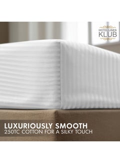 Hotel Linen Klub 1-Piece Stripe Fitted Sheet-  Luxury Hotel Collection, 100% Premium Cotton with Smooth Sateen Texture, Deep Pocket with Durable Elastic Edges – Size: King Cotton White 200x200cm  - Image 5