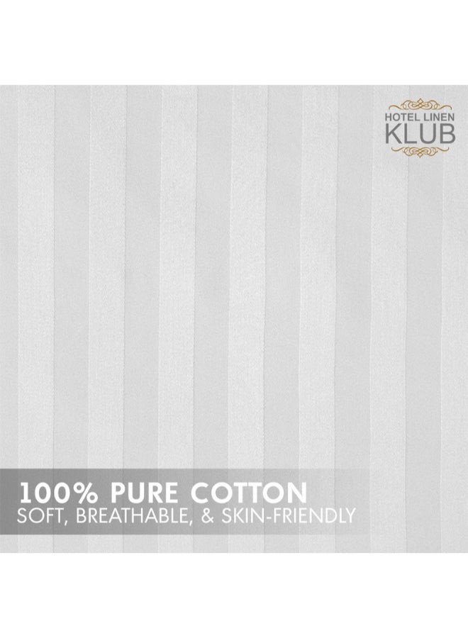 Hotel Linen Klub - 1-Piece Stripe Fitted Sheet-  Luxury Hotel Collection, 100% Premium Cotton with Smooth Sateen Texture, Deep Pocket with Durable Elastic Edges – Size: King Cotton White 200x200cm - Image 1