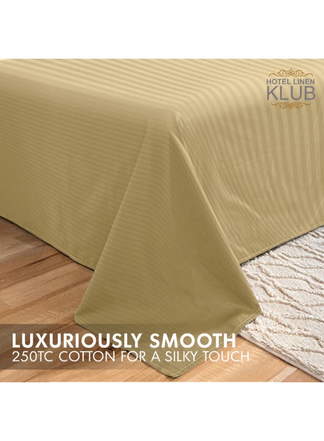 Hotel Linen Klub - 3-Piece Queen Bed Sheet Set – 100% Cotton Sateen Stripe Patterned – Size: 240x260cm + 2 Pillowcases 50x75 cm – Ultra-Soft, Luxury Hotel Collection Cotton Bronze 240x260cm - Image 1