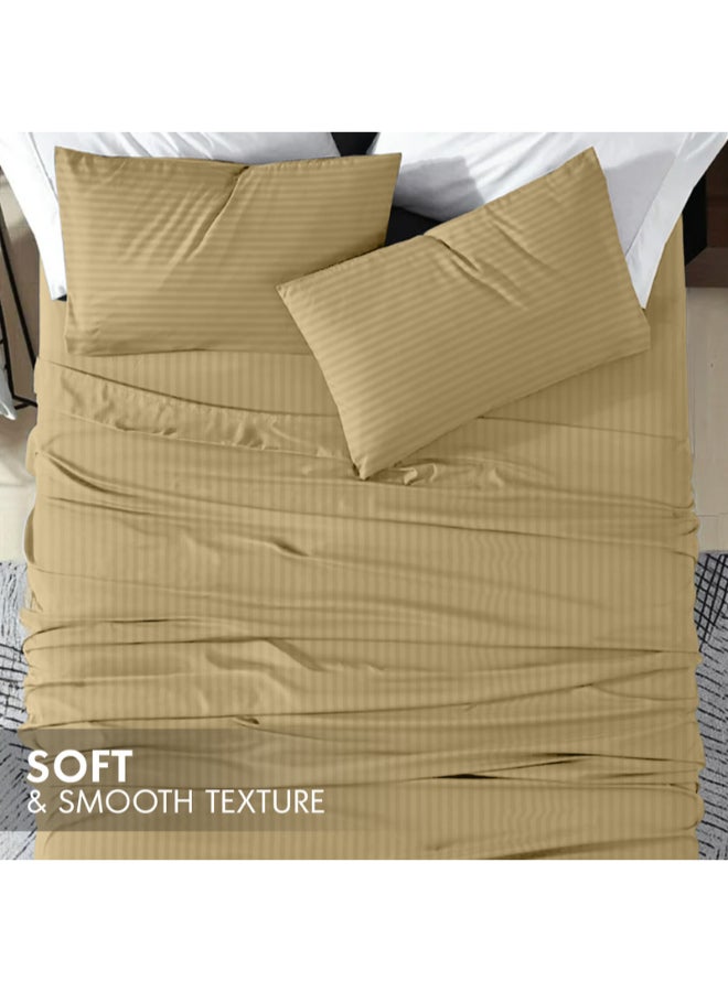 Hotel Linen Klub - 3-Piece Queen Bed Sheet Set – 100% Cotton Sateen Stripe Patterned – Size: 240x260cm + 2 Pillowcases 50x75 cm – Ultra-Soft, Luxury Hotel Collection Cotton Bronze 240x260cm - Image 1