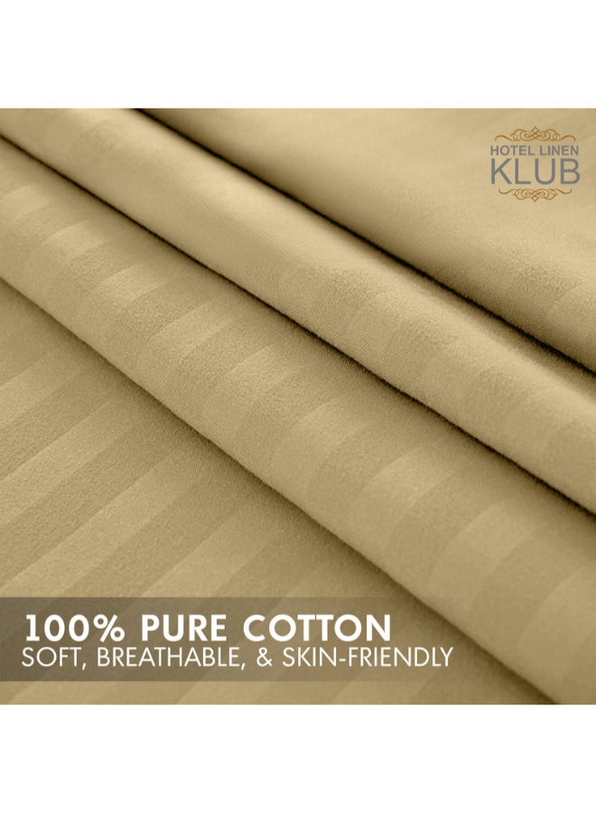 Hotel Linen Klub - 3-Piece Queen Bed Sheet Set – 100% Cotton Sateen Stripe Patterned – Size: 240x260cm + 2 Pillowcases 50x75 cm – Ultra-Soft, Luxury Hotel Collection Cotton Bronze 240x260cm - Image 1