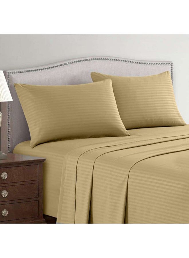 Hotel Linen Klub 3-Piece Double Bed Sheet Set – 100% Cotton Sateen Stripe Patterned – Size: 220x240cm + 2 Pillowcases 50x75 cm – Ultra-Soft, Luxury Hotel Collection Cotton Bronze Double