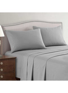 Hotel Linen Klub 3-Piece Queen Bed Sheet Set – 100% Cotton Sateen Stripe Patterned – Size: 240x260cm + 2 Pillowcases 50x75 cm – Ultra-Soft, Luxury Hotel Collection Cotton Silver 50x75cm  - Image 1