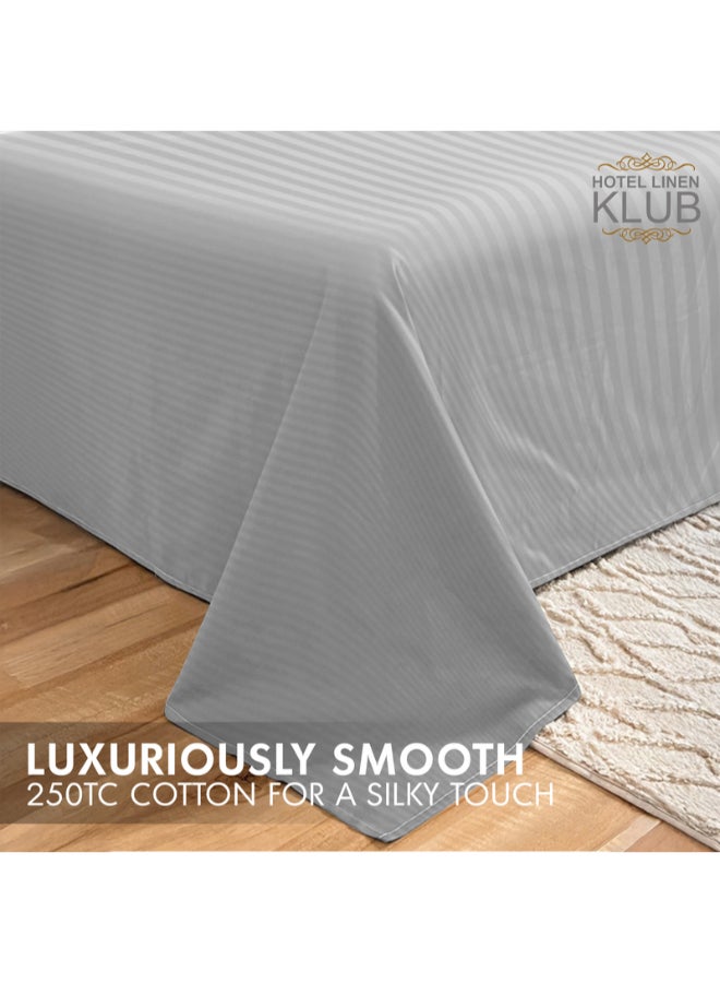 Hotel Linen Klub 3-Piece Queen Bed Sheet Set – 100% Cotton Sateen Stripe Patterned – Size: 240x260cm + 2 Pillowcases 50x75 cm – Ultra-Soft, Luxury Hotel Collection Cotton Silver 50x75cm  - Image 3