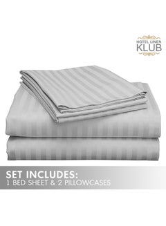 Hotel Linen Klub 3-Piece Queen Bed Sheet Set – 100% Cotton Sateen Stripe Patterned – Size: 240x260cm + 2 Pillowcases 50x75 cm – Ultra-Soft, Luxury Hotel Collection Cotton Silver 50x75cm  - Image 2