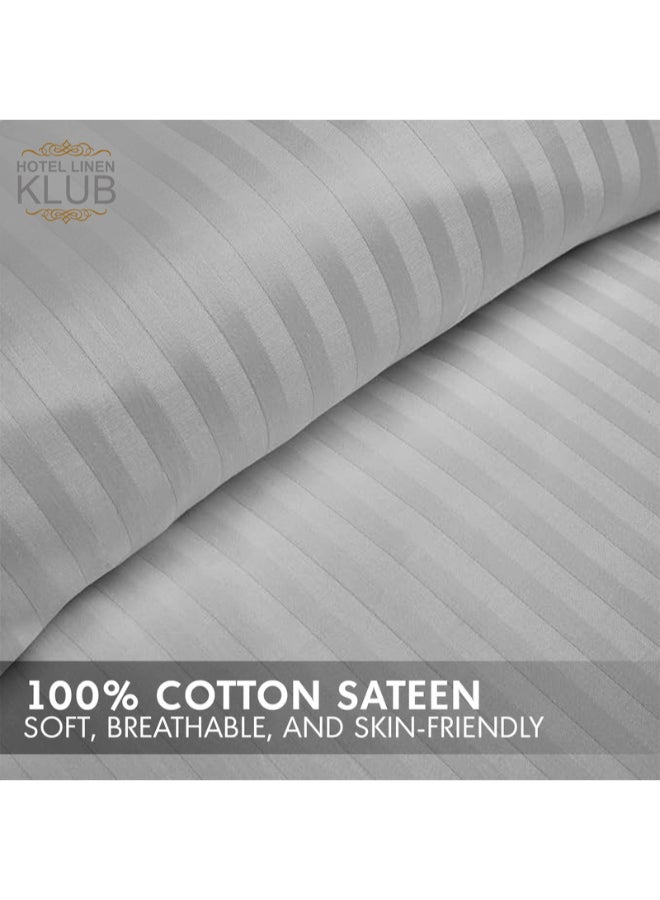 Hotel Linen Klub 1-Piece Duvet Cover – Striped Cotton Sateen – Luxury Hotel Collection – King (245x265 cm) – 250 Thread Count, Soft & Breathable Fabric Cotton Silver  - Image 2