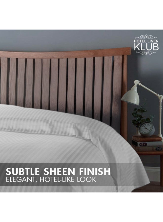 Hotel Linen Klub 1-Piece Duvet Cover – Striped Cotton Sateen – Luxury Hotel Collection – King (245x265 cm) – 250 Thread Count, Soft & Breathable Fabric Cotton Silver  - Image 3