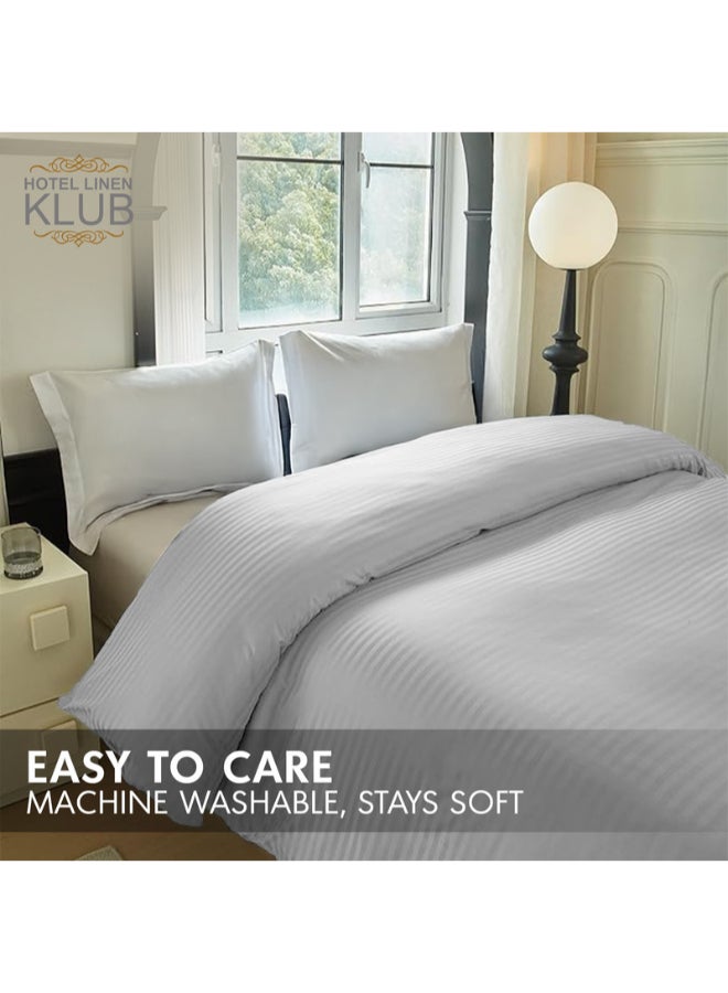 Hotel Linen Klub 1-Piece Duvet Cover – Striped Cotton Sateen – Luxury Hotel Collection – King (245x265 cm) – 250 Thread Count, Soft & Breathable Fabric Cotton Silver  - Image 5