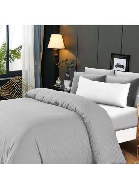 1-Piece Duvet Cover – Striped Cotton Sateen – Luxury Hotel Collection – Queen (245x245 cm) – 250 Thread Count, Soft & Breathable Fabric Cotton Silver