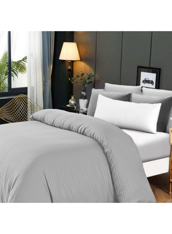 Hotel Linen Klub 1-Piece Duvet Cover – Striped Cotton Sateen – Luxury Hotel Collection – Queen (245x245 cm) – 250 Thread Count, Soft & Breathable Fabric Cotton Silver  - Image 1