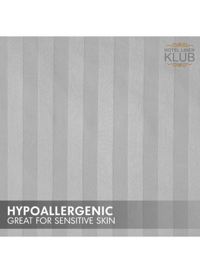 Hotel Linen Klub 1-Piece Duvet Cover – Striped Cotton Sateen – Luxury Hotel Collection – Queen (245x245 cm) – 250 Thread Count, Soft & Breathable Fabric Cotton Silver  - Image 4