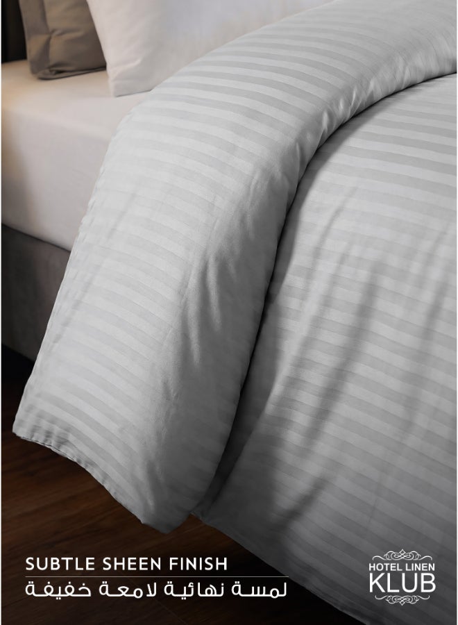 Hotel Linen Klub 1-Piece Duvet Cover – Striped Cotton Sateen – Luxury Hotel Collection – Queen (245x245 cm) – 250 Thread Count, Soft & Breathable Fabric Cotton Silver - Image 3