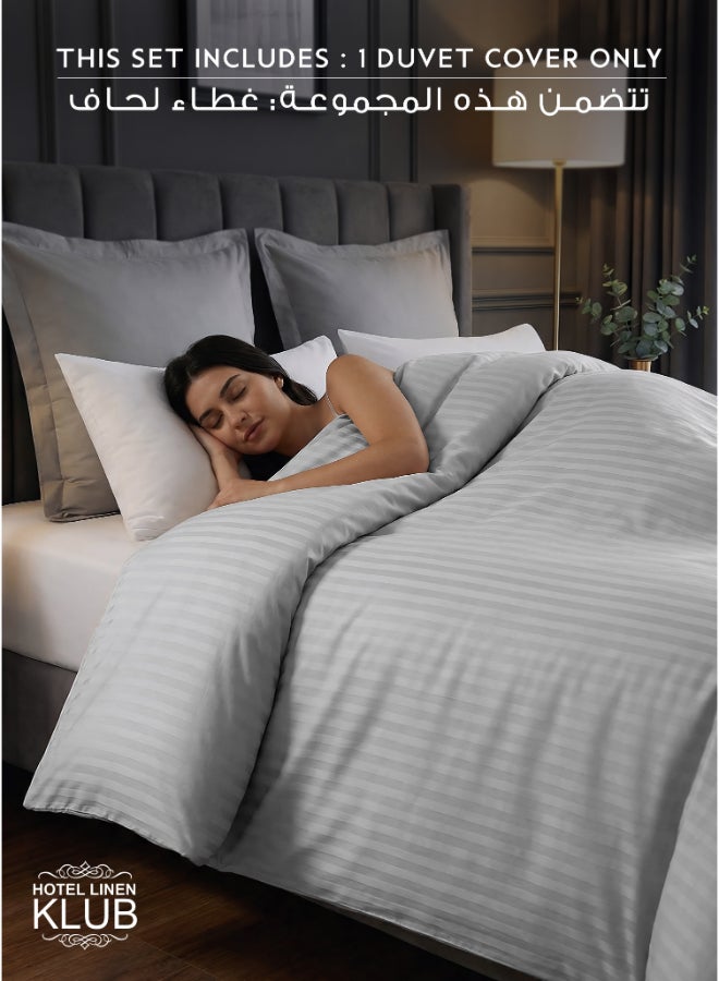 Hotel Linen Klub 1-Piece Duvet Cover – Striped Cotton Sateen – Luxury Hotel Collection – Single (165x225 cm) – 250 Thread Count, Soft & Breathable Fabric Cotton Silver 165x225cm - Image 2