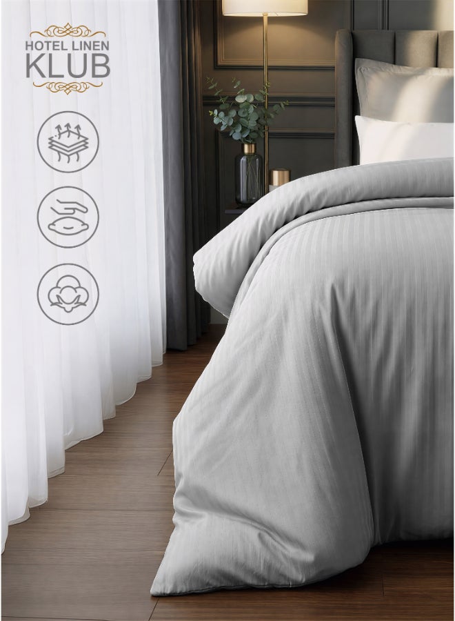 Hotel Linen Klub 1-Piece Duvet Cover – Striped Cotton Sateen – Luxury Hotel Collection – Single (165x225 cm) – 250 Thread Count, Soft & Breathable Fabric Cotton Silver 165x225cm - Image 4
