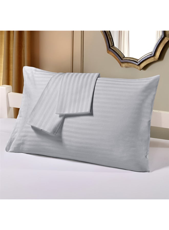 Hotel Linen Klub 2-Piece Pillowcase Set – 100% Cotton Luxury Hotel Quality, 250 TC Sateen with 1cm Stripe Texture Pattern, Size: 50x75 cm Cotton Silver 50x75cm  - Image 1
