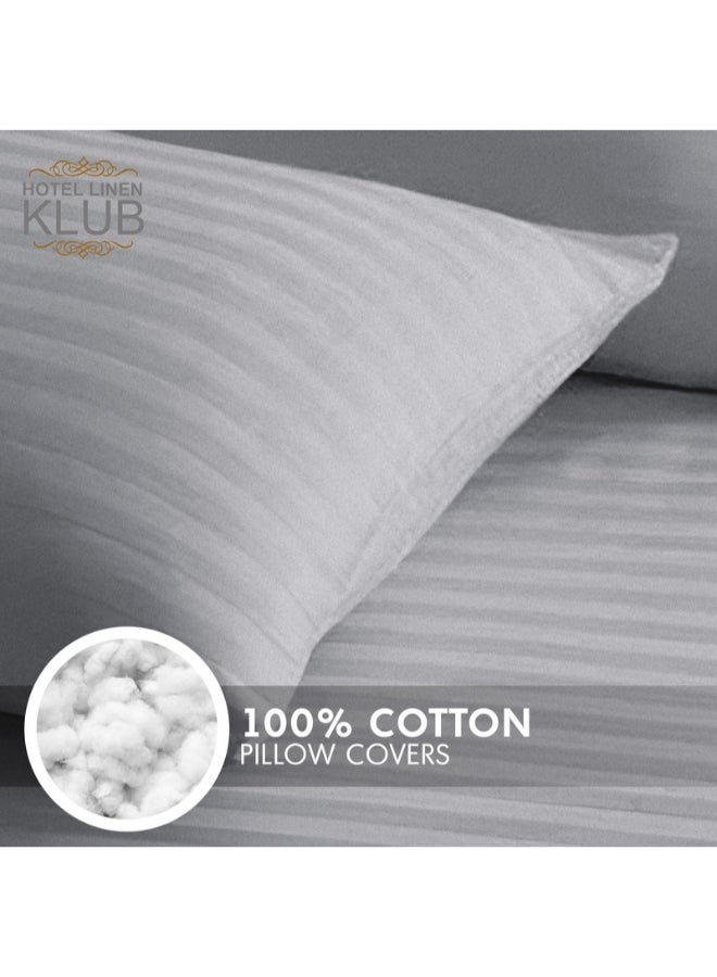 Hotel Linen Klub 2-Piece Pillowcase Set – 100% Cotton Luxury Hotel Quality, 250 TC Sateen with 1cm Stripe Texture Pattern, Size: 50x75 cm Cotton Silver 50x75cm  - Image 4