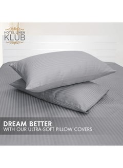 Hotel Linen Klub 2-Piece Pillowcase Set – 100% Cotton Luxury Hotel Quality, 250 TC Sateen with 1cm Stripe Texture Pattern, Size: 50x75 cm Cotton Silver 50x75cm  - Image 5