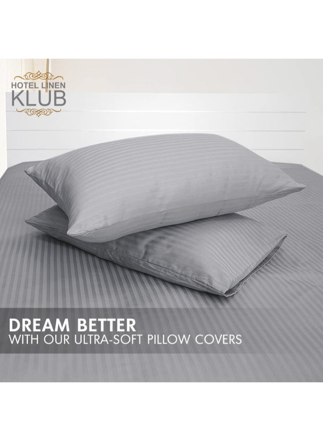 Hotel Linen Klub 2-Piece Pillowcase Set – 100% Cotton Luxury Hotel Quality, 250 TC Sateen with 1cm Stripe Texture Pattern, Size: 50x75 cm Cotton Silver 50x75cm  - Image 5