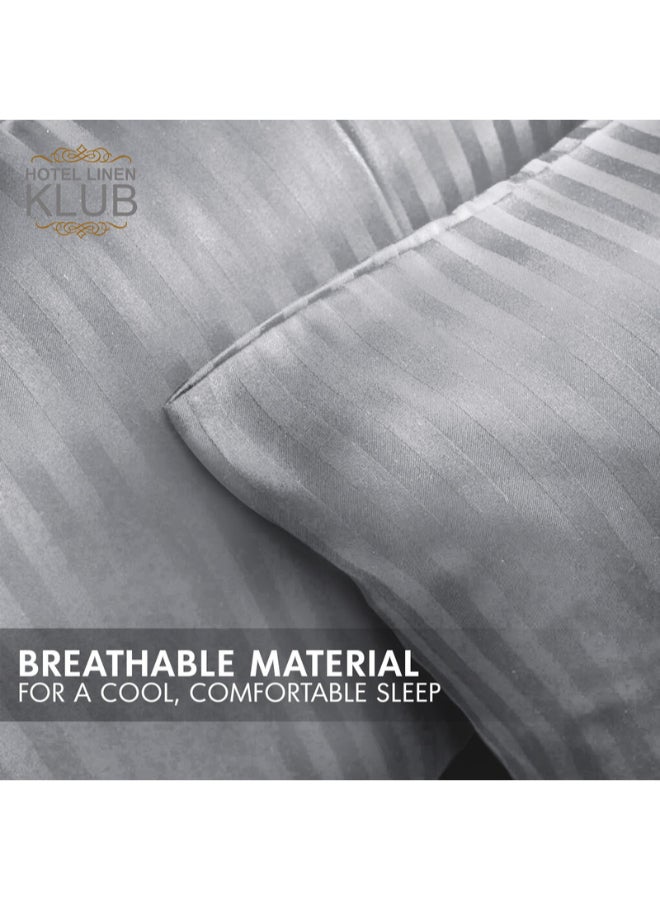 Hotel Linen Klub 2-Piece Pillowcase Set – 100% Cotton Luxury Hotel Quality, 250 TC Sateen with 1cm Stripe Texture Pattern, Size: 50x75 cm Cotton Silver 50x75cm  - Image 3