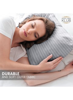 Hotel Linen Klub 2-Piece Pillowcase Set – 100% Cotton Luxury Hotel Quality, 250 TC Sateen with 1cm Stripe Texture Pattern, Size: 50x75 cm Cotton Silver 50x75cm  - Image 2
