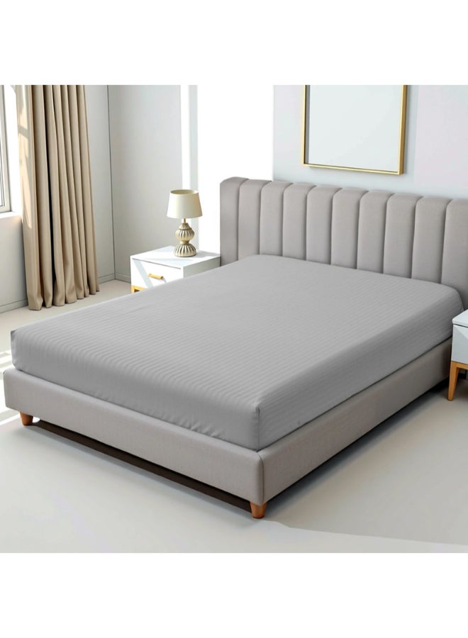 1-Piece Stripe Fitted Sheet-  Luxury Hotel Collection, 100% Premium Cotton with Smooth Sateen Texture, Deep Pocket with Durable Elastic Edges – Size: King Cotton Silver 200x200cm - Best Deal Finder