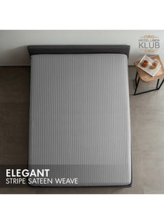 Hotel Linen Klub 1-Piece Stripe Fitted Sheet-  Luxury Hotel Collection, 100% Premium Cotton with Smooth Sateen Texture, Deep Pocket with Durable Elastic Edges – Size: King Cotton Silver 200x200cm  - Image 2