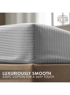 Hotel Linen Klub 1-Piece Stripe Fitted Sheet-  Luxury Hotel Collection, 100% Premium Cotton with Smooth Sateen Texture, Deep Pocket with Durable Elastic Edges – Size: King Cotton Silver 200x200cm  - Image 5