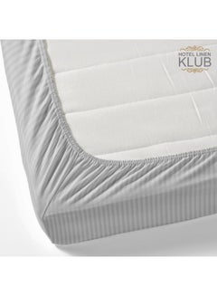 Hotel Linen Klub 1-Piece Stripe Fitted Sheet-  Luxury Hotel Collection, 100% Premium Cotton with Smooth Sateen Texture, Deep Pocket with Durable Elastic Edges – Size: King Cotton Silver 200x200cm  - Image 4