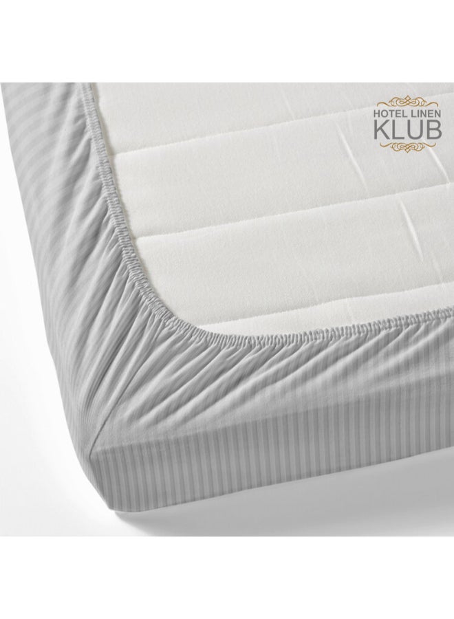 Hotel Linen Klub - 1-Piece Stripe Fitted Sheet-  Luxury Hotel Collection, 100% Premium Cotton with Smooth Sateen Texture, Deep Pocket with Durable Elastic Edges – Size: King Cotton Silver 200x200cm - Image 1