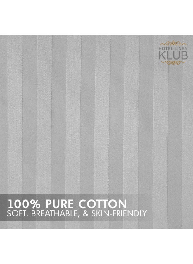 Hotel Linen Klub - 1-Piece Stripe Fitted Sheet-  Luxury Hotel Collection, 100% Premium Cotton with Smooth Sateen Texture, Deep Pocket with Durable Elastic Edges – Size: Double Cotton Silver 200x160cm - Image 1