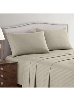 Hotel Linen Klub 3-Piece Queen Bed Sheet Set – 100% Cotton Sateen Stripe Patterned – Size: 240x260cm + 2 Pillowcases 50x75 cm – Ultra-Soft, Luxury Hotel Collection Cotton Stone  - Image 1