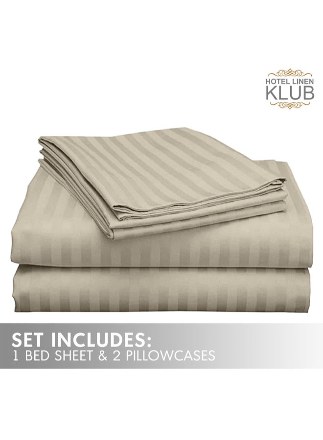 Hotel Linen Klub 3-Piece Queen Bed Sheet Set – 100% Cotton Sateen Stripe Patterned – Size: 240x260cm + 2 Pillowcases 50x75 cm – Ultra-Soft, Luxury Hotel Collection Cotton Stone  - Image 2