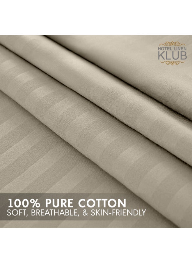 Hotel Linen Klub 3-Piece Queen Bed Sheet Set – 100% Cotton Sateen Stripe Patterned – Size: 240x260cm + 2 Pillowcases 50x75 cm – Ultra-Soft, Luxury Hotel Collection Cotton Stone  - Image 5