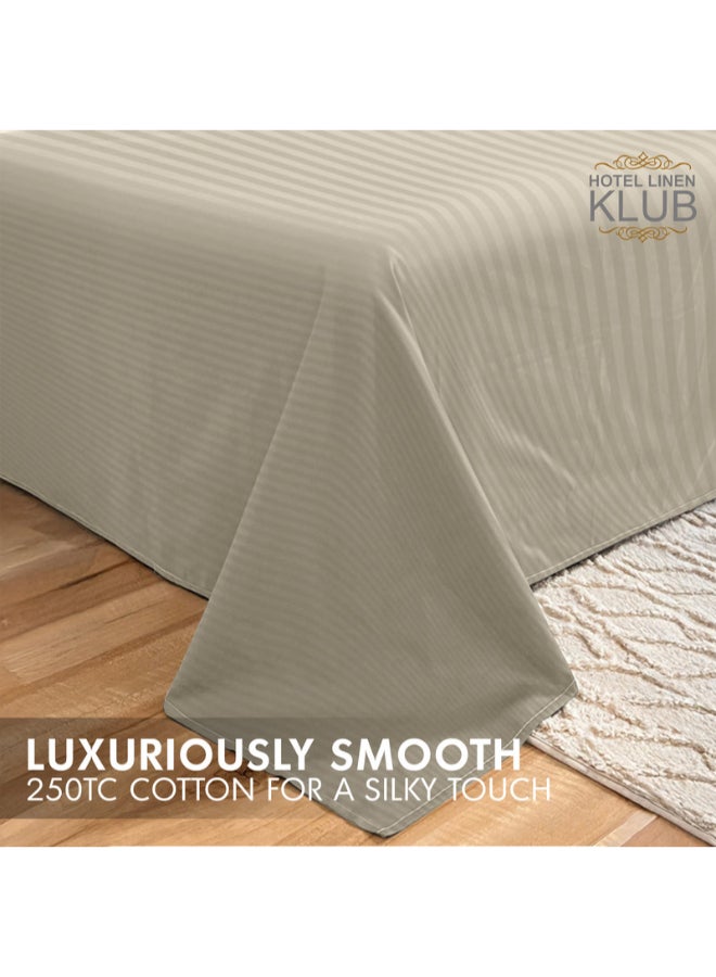 Hotel Linen Klub 3-Piece Queen Bed Sheet Set – 100% Cotton Sateen Stripe Patterned – Size: 240x260cm + 2 Pillowcases 50x75 cm – Ultra-Soft, Luxury Hotel Collection Cotton Stone  - Image 3