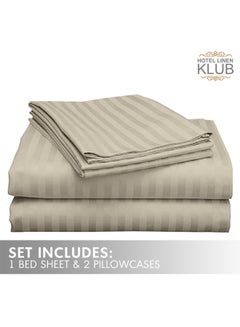 Hotel Linen Klub 3-Piece King Bed Sheet Set – 100% Cotton Sateen Stripe Patterned – Size: 260x280cm + 2 Pillowcases 50x75 cm – Ultra-Soft, Luxury Hotel Collection Cotton Stone  - Image 2