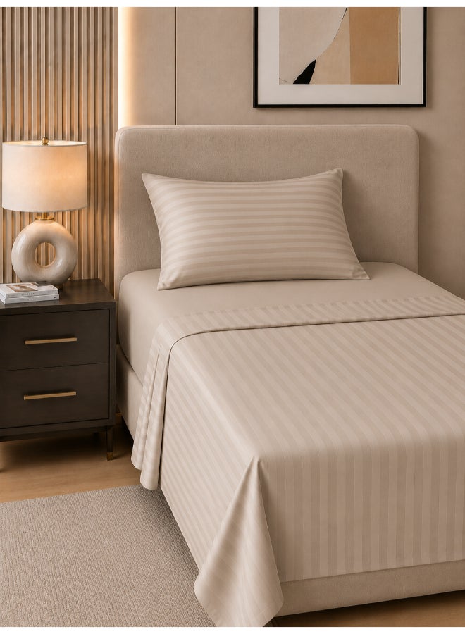 Hotel Linen Klub 2-Piece Single Bed Sheet Set – 100% Cotton Sateen Stripe Patterned – Size: 160x220cm + 1 Pillowcase 50x75 cm – Ultra-Soft, Luxury Hotel Collection Cotton Stone 160x220cm
