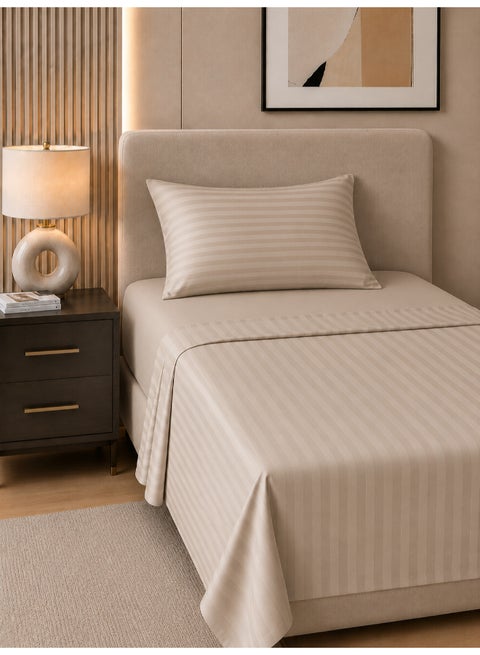 طقم شرشف سرير للفنادق مقاس مفرد من الكتان والساتان بتصميم مخطط مقاس 100×200×25 سم مع 1 غطاء وسادة مقاس 50×75 سم قطن ستون 160x220سم
