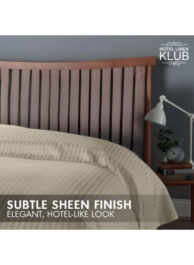 Hotel Linen Klub 1-Piece Duvet Cover – Striped Cotton Sateen – Luxury Hotel Collection – King (245x265 cm) – 250 Thread Count, Soft & Breathable Fabric Cotton Stone  - Image 3