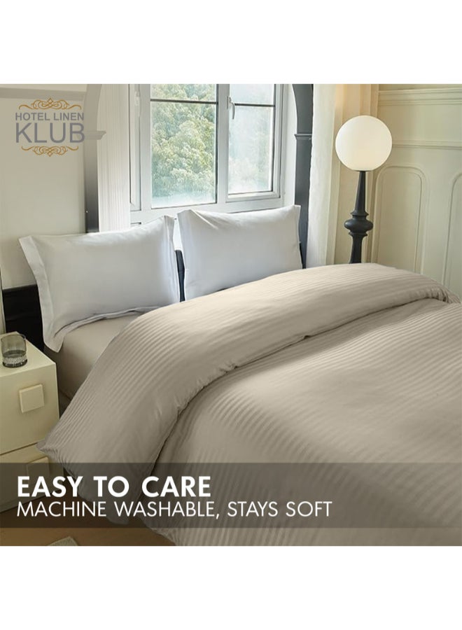 Hotel Linen Klub 1-Piece Duvet Cover – Striped Cotton Sateen – Luxury Hotel Collection – King (245x265 cm) – 250 Thread Count, Soft & Breathable Fabric Cotton Stone  - Image 5