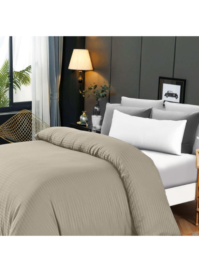 Hotel Linen Klub 1-Piece Duvet Cover – Striped Cotton Sateen – Luxury Hotel Collection – Queen (245x245 cm) – 250 Thread Count, Soft & Breathable Fabric Cotton Stone  - Image 1