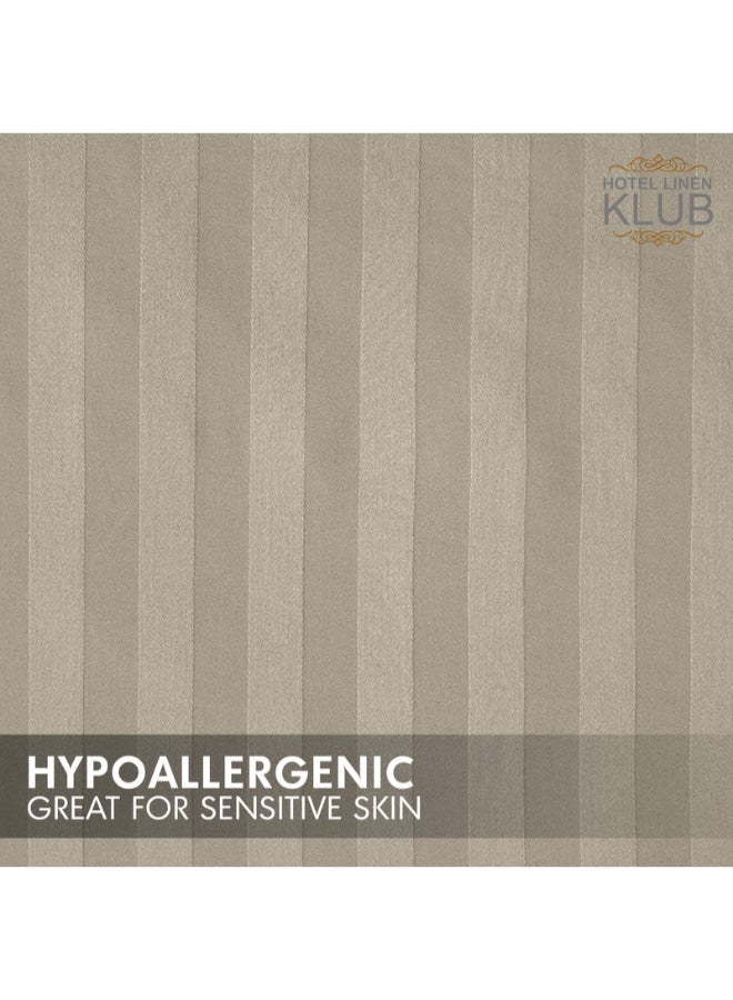 Hotel Linen Klub 1-Piece Duvet Cover – Striped Cotton Sateen – Luxury Hotel Collection – Queen (245x245 cm) – 250 Thread Count, Soft & Breathable Fabric Cotton Stone  - Image 4